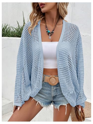 Image of Verdusa Women's Open Front Oversized Cardigan Spring Vacation Outfits Hollow Out Knit Lightweight Sweater Beach Cover Up