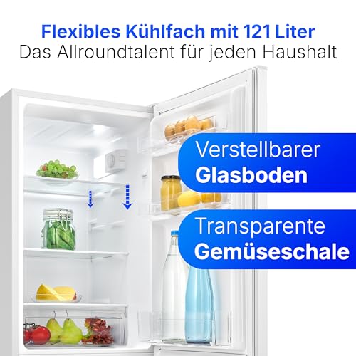 Bomann, KG7359 Réfrigérateur et Congélateur 173L Blanc - 121L Réfrigérateur, 52L Congélateur 4 Étoiles, Éclairage LED, Alarme d'Ouverture, Bac à Légumes, 3 Étagères en Verre, Économie d'Énergie – Image 4