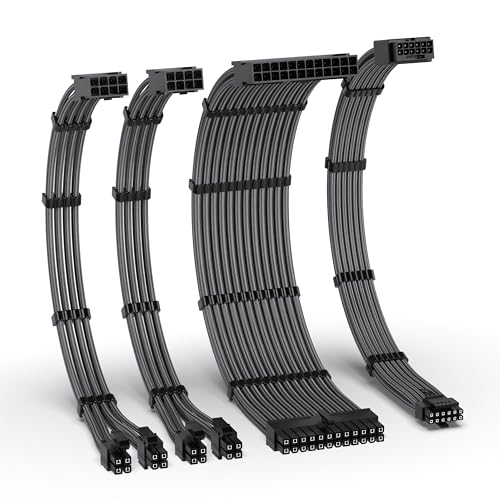 Câble manchon 12VHPWR PCIE 5.0 tressé premium 16 AWG carbone 300 mm