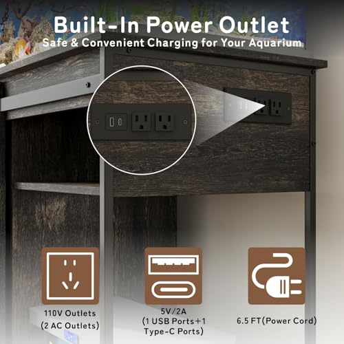 Image of 40-50 Gallon Fish Tank Stand with Sliding Barn Door & Power Outlets