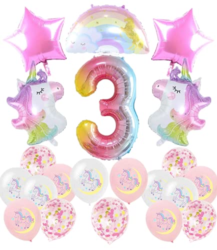 VHIMASA Decoraciones de cumpleaños Criatura fantasiosa 3 años Globos Grandes Globos Digitales de Aluminio Globos de látex Decoraciones de cumpleaños Fiesta Decoración para niñas Cover