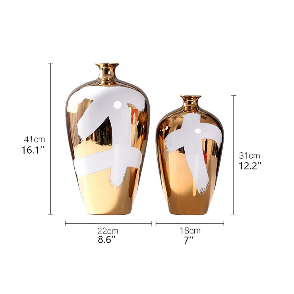 Wazon Ceramiczny Abstrakcyjny Złoto I Biały Wystrój Domu Dekoracje Dekoracji Wazony Showroom Moda Dekoracyjny blat (Rozmiar : Height 41cm)