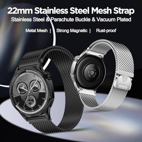 Image of Compatible with Huawei Watch GT 5 46mm Strap Stainless Steel Band for Watch 4 46MM Parachute-Style Buckle Loop Strap Compatible with Huawei Watch GT 4 3 2 46mm Straps(No Watch)