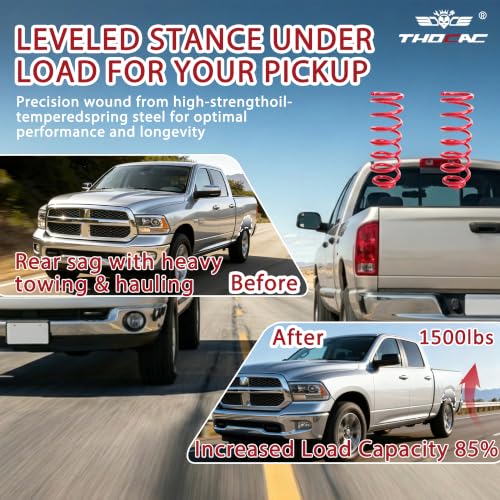 Image of Rear Heavy Duty Coil Springs for Ram 1500 2009-2018 2wd 4wd, 85% Extra Load Capacity (1500 lbs), Maintains Factory Ride Height, For Truck Towing,Red