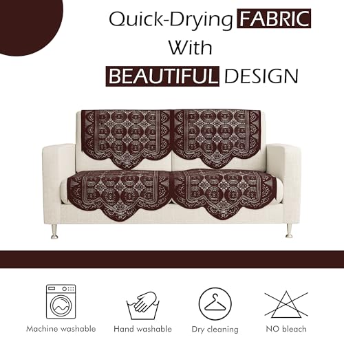 Image of Kuber Industries (Set of 6) Stylish & Durable Cotton Sofa Covers 2+1 Seater | Washable Sofa Protector /Mat & Slipcover for Living Room & Office | Plain Circle - Brown