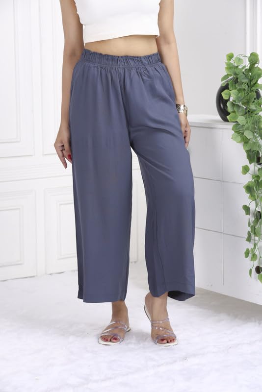 Image of Mlada Rayon Palazzo Pants for Women | Palazzo Pant for Women | Palazzo for Office Wear | Mid Rise Palazzo Pants | Regular Fit Palazzo Pants for Women | Relaxed Palazzo Pants | Solid Palazzo Pants