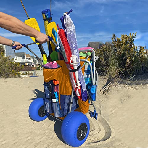 Rollx Beach Cart With Big Balloon Wheels For Sand, Foldable Storage Wagon With 13 Inch Beach Tires (Pump Included) (Orange) #TOP4