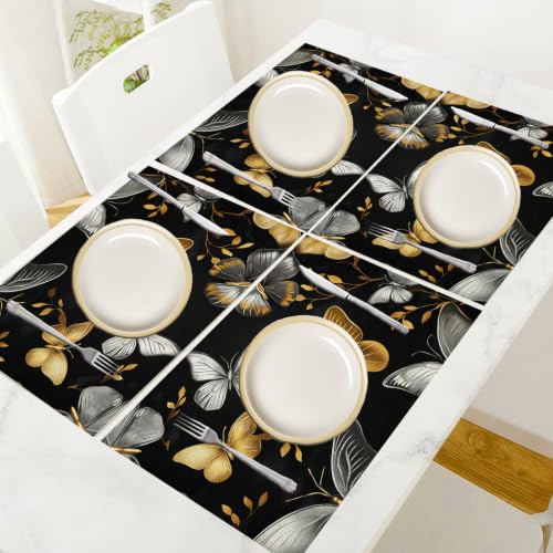 Set de table papillon lot de 8 noir en lin de coton résistant pour cuisine - 6