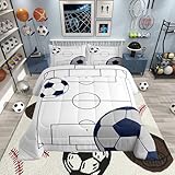 Picture of Football Kids Boys Comforter Set Full Size, Soccer Ball Pattern Bedding Set for Teens Bedroom Sports Theme Down Comforter Breathable Football Court Duvet Set Gamer Room Decor Polyester Quilt Set