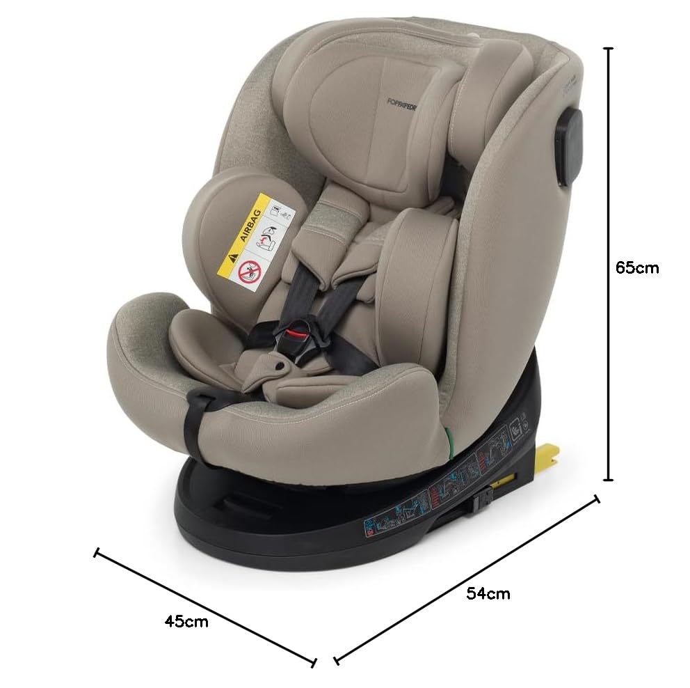 Foppapedretti Seggiolino Auto Circle I-Size, Seduta Girevole a 360°, per bambini da 40 a 150 cm di altezza, 0-12 anni, conforme ECE R129, Fissaggio Isofix e TopTether, Safe Body Protection, Sand
