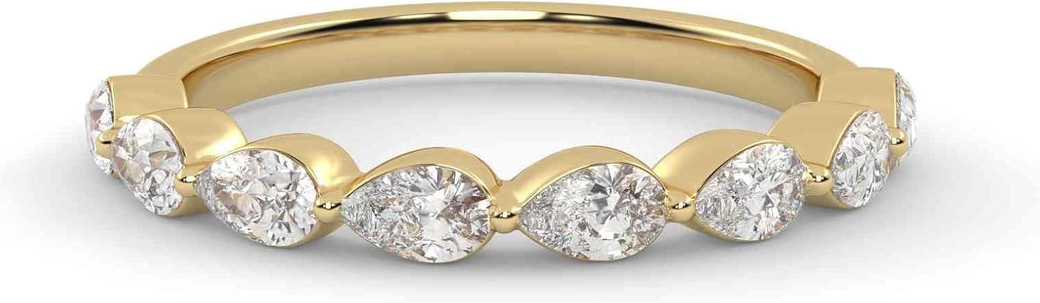 SAVEARTH DIAMONDS 8 Stone Half Eternity Wedding Band Ring, 0.80 Cttw Pear Cut Lab Created Moissanite Rings for Women In 10K / 14K Solid Gold OR 925 Sterling Silver VVS1 Quality