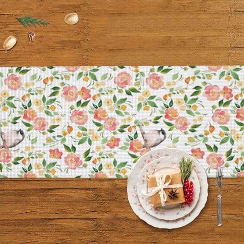 Chemin de table de Noël style fleur et oiseau, textile de table haut de gamme
