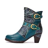 vintage ankle boots size 3 Stiefeletten mit Absatz CrazycatZ Damen Stiefeletten mit Absatz Leder stiefeletten vintage Stiefele Ankle Boots Bunte Floral Stiefeletten (Green, eu_footwear_size_system, adult, women, numeric, medium, numeric_39)