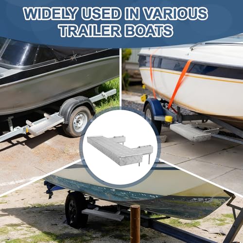 Image of 6 inch x 20 inch Boat Trailer Step with Nonslip Surface Galvanized Steel Heavy Duty Boat Trailer Steps for The Tongue Fits for 4 inch x 3 inch Frame