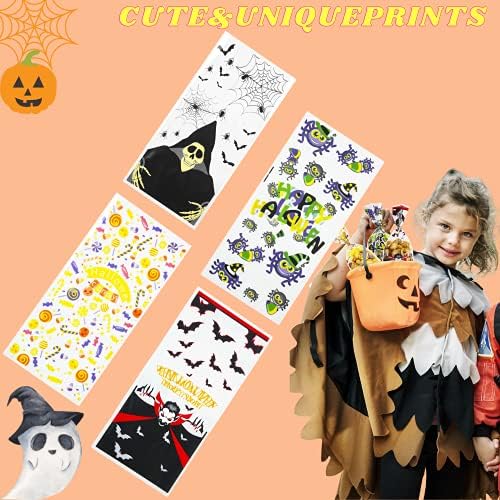 Crethink 100 Pieces Halloween Cellophane Bags Halloween Theme Cello Treat Gift Bags Vampire Baron Bat Spider 120 Pieces Black Blue Silver