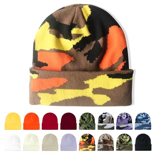 Image of Winter Beanie Acrylic Knit Cuffed Plain Hats Skull Cap Warm Beanies for Men Women