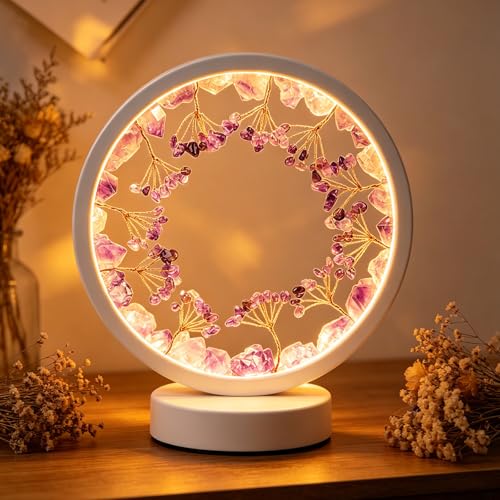 Image of Amethyst Crystal Lamp 3-Level Dimmable LED Night Light Purple Crystal Bedside Lamp for Office Bakery Balcony Meditation Gift for Women W 7.09 in x H 8.66 in(Amethyst Tooth Flower Tree White)