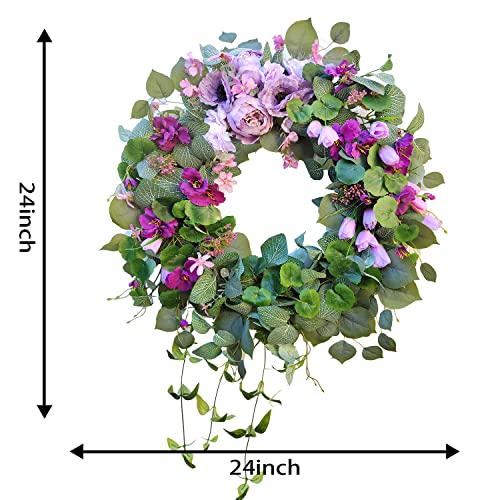 Wanna-Cul 24 Inch Spring Peony Floral Wreath For Front Door With Purple Tulip Flower For Wedding Or Home Decor #TOP3