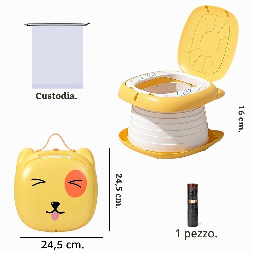 Vasino Portatile per Bambini, Toilette Pieghevole da Viaggio, Vasino Bambini da Viaggio, WC Portatile Bambini Per Indoor, Outdoor con Borsa da Viaggio (Gelb)