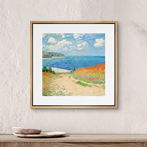 Signwin Framed Canvas Print Wall Art Path In Wheat Fields At Pourville By Monet Nature Wilderness Oil Painting Impressionism Rustic Scenic Colorful For Living Room, Bedroom, Office - 16"X16" Natural #TOP3