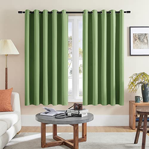 Rutterllow 2 Panels Room Darkening Curtains & Drapes for Bedroom - Grommet Solid Textured Window Treatment Thermal Blackout Curtain for Living Room/Patio (Fresh Green, 70 inch Width x 63 inch Length)