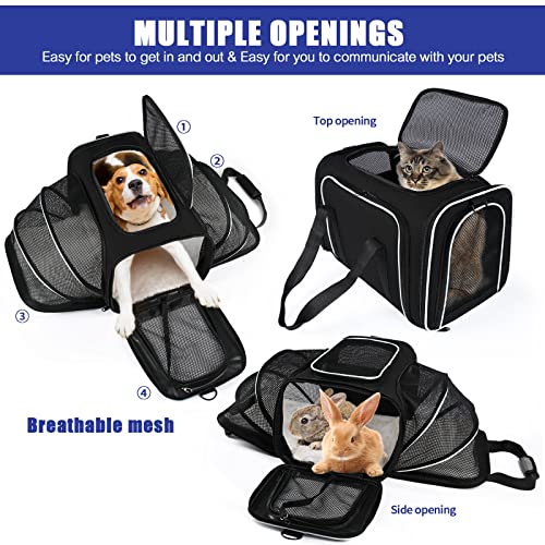 Vkystar Airline Approved Pet Carrier, Soft Sided Portable Pet Travel Carrier 2 Sides Expandable Cat Carrier With Removable Fleece Pad,Safety Leash And Shoulder Strap,Dog And Small Animal(Black) #TOP1