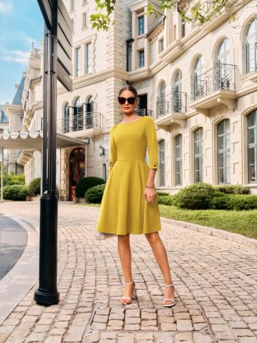 Image of GRACE KARIN Work Dresses for Women 2025 3 /4 Sleeve Fit and Flare Business Midi Dress Classy Office Dresses with Pockets