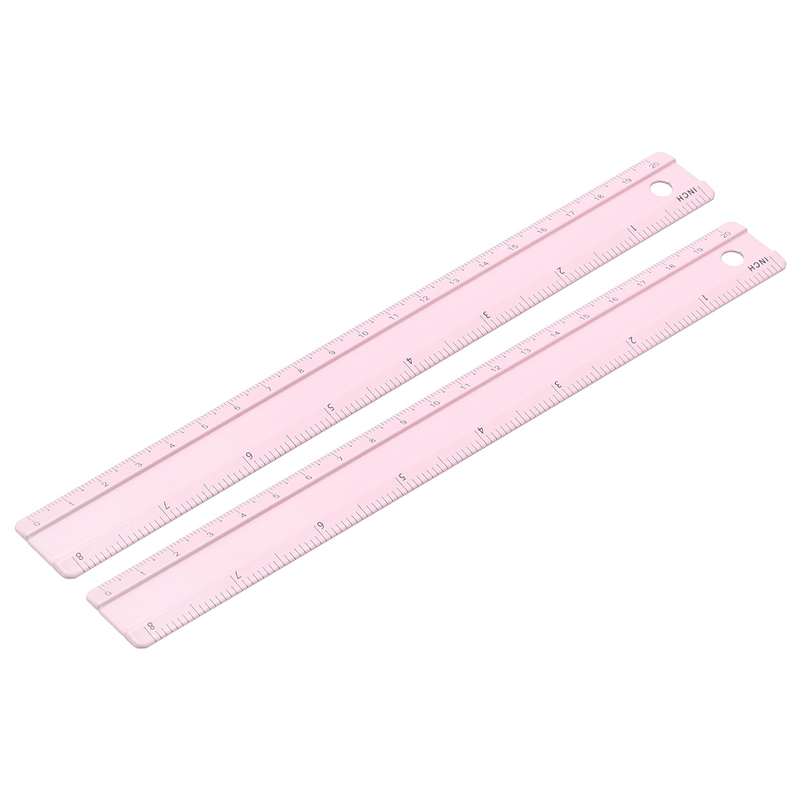 PATIKIL Metal Ruler 8 Inch/20cm, 2 Pcs Aluminum Straight Edge Ruler, Dual Scale Measuring Tool with Inch/Centimeter Scales & Hole for Math Office Drawing Engineering Home, Pink