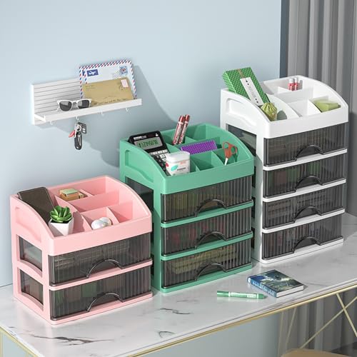 Image of HoopVool Desk Makeup Organizer, Pink, 1-Layer, Plastic Storage Box with Sliding Drawer, Stylish Display Case for Cosmetics, Lotion, Nail Polish, Brushes, and Jewelry