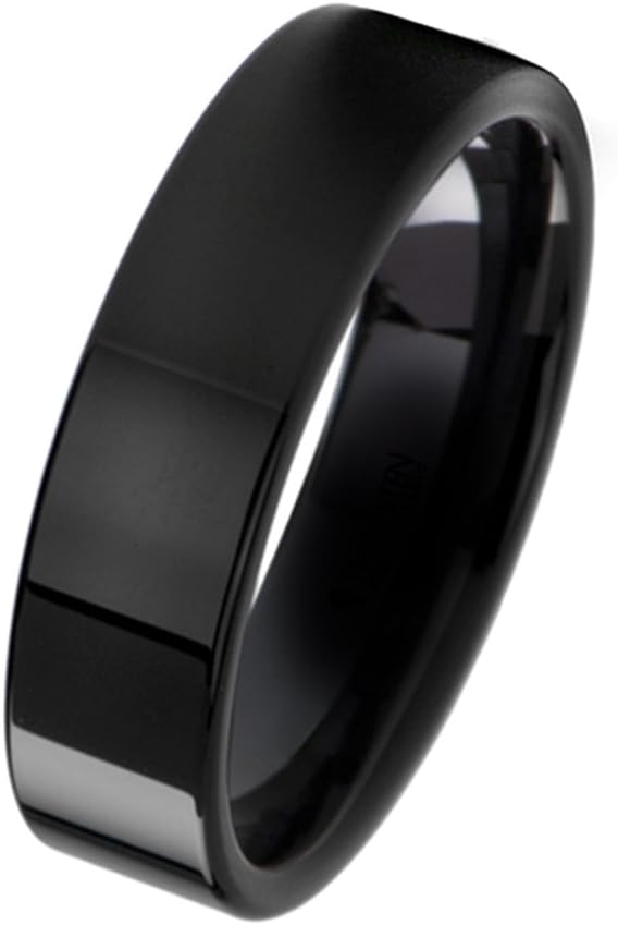 Gemini Plain Flat Comfort Fit Black Titanium Wedding Ring Width 6mm US Size 10.25
