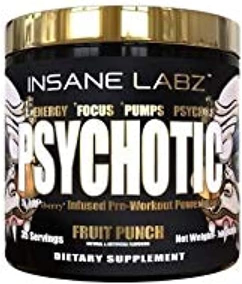 Insane Labz Psychotic Gold Infused Pre-Workout Powerhouse Fruit Punch Flavor 35 Servings