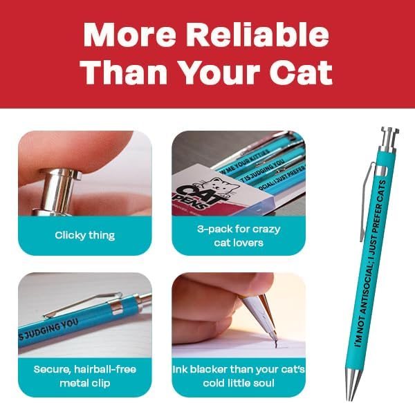 Funny Cat People Pens - 3PCS Retractable Sarcastic Ballpoint Pens with Hilarious Cat Quotes and Smooth Black Ink - Novelty Office Gag Gift for Coworkers and Friends - Image 5