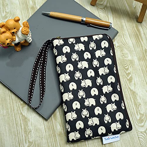 Image of Taianda Women Phone Wristlet Wallet Pouch, Dual Slots (Hippo Pattern Black)