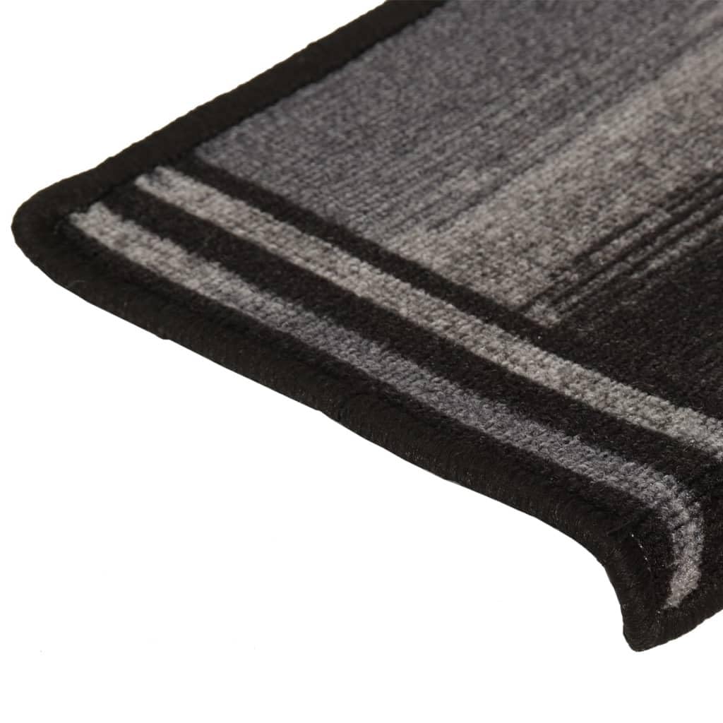 vidaXL Alfombrilla Autoadhesiva de Escalera 15 uds, Alfombra Antideslizante de Escalera, Protector de Peldaño, Poliamida Negro y Gris 65x21x4 cm