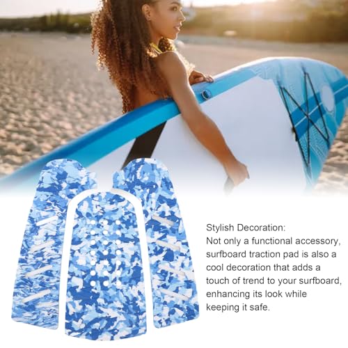 cardyven EVA Surfboard Deck Traction Pad, 3pcs Double DiamondPattern Surfboard Grip Mat with Hole for Stomp Skimboards, Surf Boards