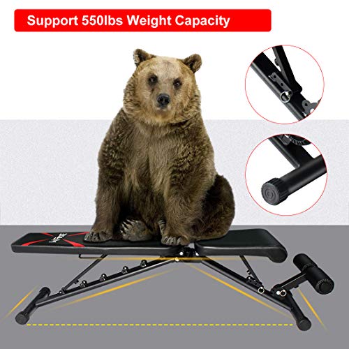 FirstE Adjustable Weight Bench, Portable Strength Training Bench, Flat Incline Decline Full Body Exercise Men/Women Fitness Bench, Foldable Workout Bench for Home Gym Indoor, 550lbs Capacity