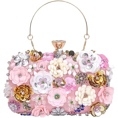 BBTT.ful Women Clutches Flower Evening Handbags Chain Strap Shoulder Bag Wedding bag purse (Pink) Cover