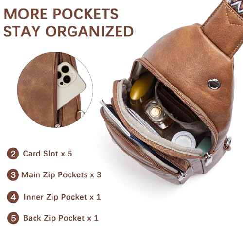 Image of BOSTANTEN Sling Bag for Women Leather Crossbody Bag Vintage Cross Body Purse for Travel with Guitar Strap, Bohemian Style