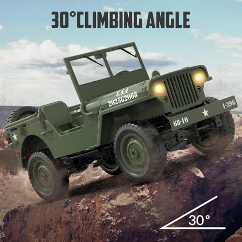 Image of JOYJAY Remote Control Truck, RC Willys Military Jeep Car 1 /10 Scale with Rechargeable Battery 2.4Ghz 4x4 Off-Road Remote-Control Crawler Vehicle for Boys Adult, Birthday Gift