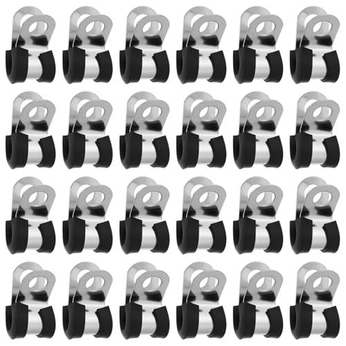 Be In Your Mind Colliers de Serrage pour Conduites de Frein 24 Pièces Clips en P Doublés de Caoutchouc pour Tuyaux de 3/16 Po Outils Automobiles