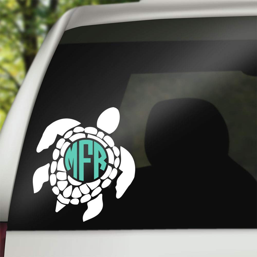 Sea Turtle with Circle Monogram Vinyl Decal for Car Windows, Laptops, Yeti Tumblers, Etc.