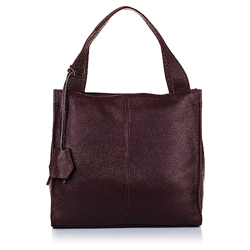 Firenze Artegiani. Agazzano Bolso de hombro Mujer. Piel auténtica Dollaro 34x14x32 cm. Color: Granate