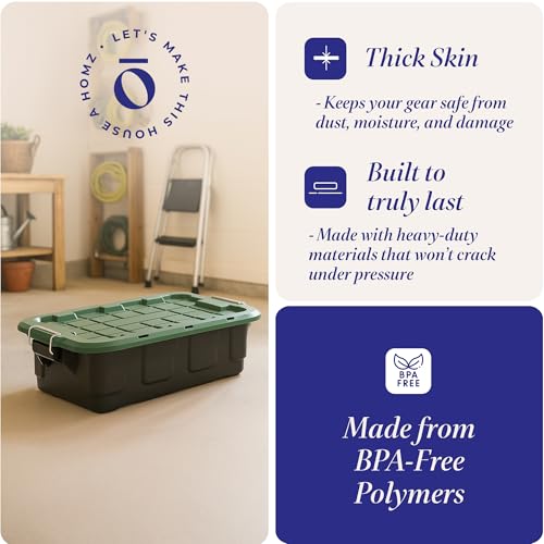 Image of HOMZ 2 Pack 10-Gallon Plastic Stackable Storage Bin with Lid, Container Box with Latching Handles for Home Garage Organization, Black /Green