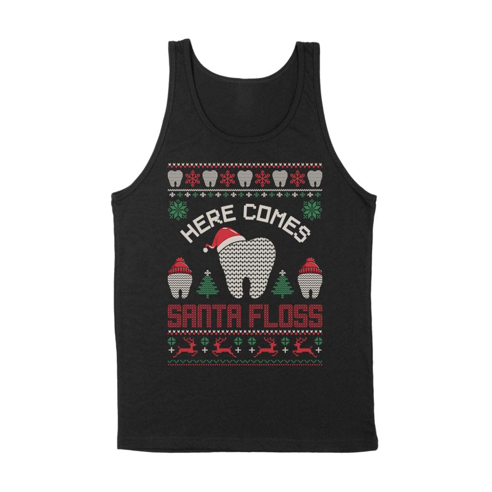 Here Comes Santa Floss Christmas Dentist Tank Top Unisex Medium Black