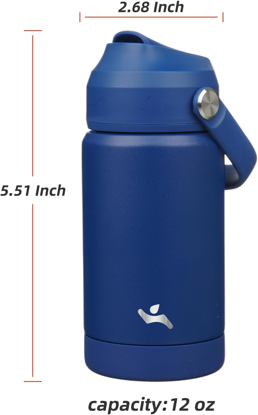 Insulated Water Bottle with Straw Lid,12 oz Stainless Steel Vacuum Metal Bottle with Silicone Handle,Klein Blue - Image 2