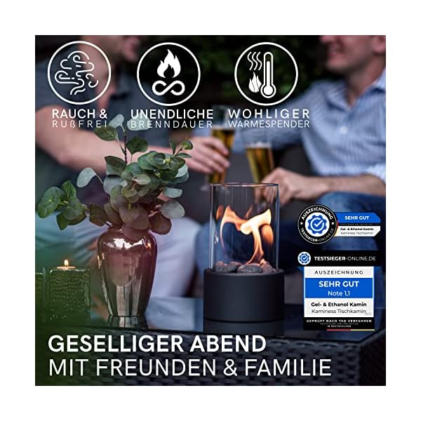 KAMINESS® Tischkamin | Verstellbare Flamme & 3h Brenndauer | Tischfeuer Set | Ethanol Kamin Indoor & Outdoor inkl. 2X Natursteinen (500g) & 2 Brennkammern | Bioethanol Kamin | Balkon Deko Terrasse – Bild 7
