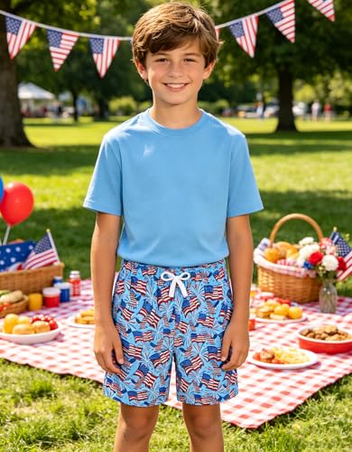 ZenGents Boys American Flag Swim Trunks Size 10-12 Kids Bathing Suits 4th of July Swim Shorts Board Shorts Teen Swimming Shorts with Pockets 10 12 Years — view 3