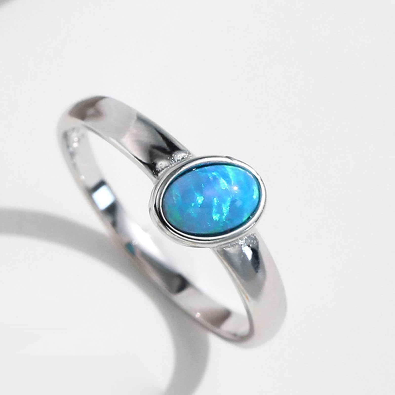 KnSam Eheringe 9K/14K Weiß Gold, Ovalschliff Blau Opal Hochzeitsband Au375/ 585 Weißgold, Solitärring Trauringe Echtschmuck, Gr.47-62