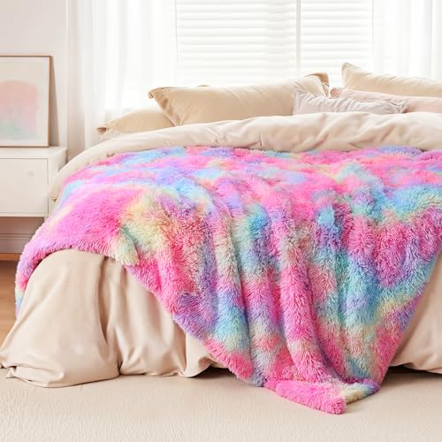 KANKAEU Flauschige Kuscheldecke, Ultraweiche & Wendbare Regenbogendecke 160x200 cm, Für Sofa, Bett und als Dekodecke, Maschinenwaschbar, Perfekte Geschenkidee für Winter & Weihnachten
