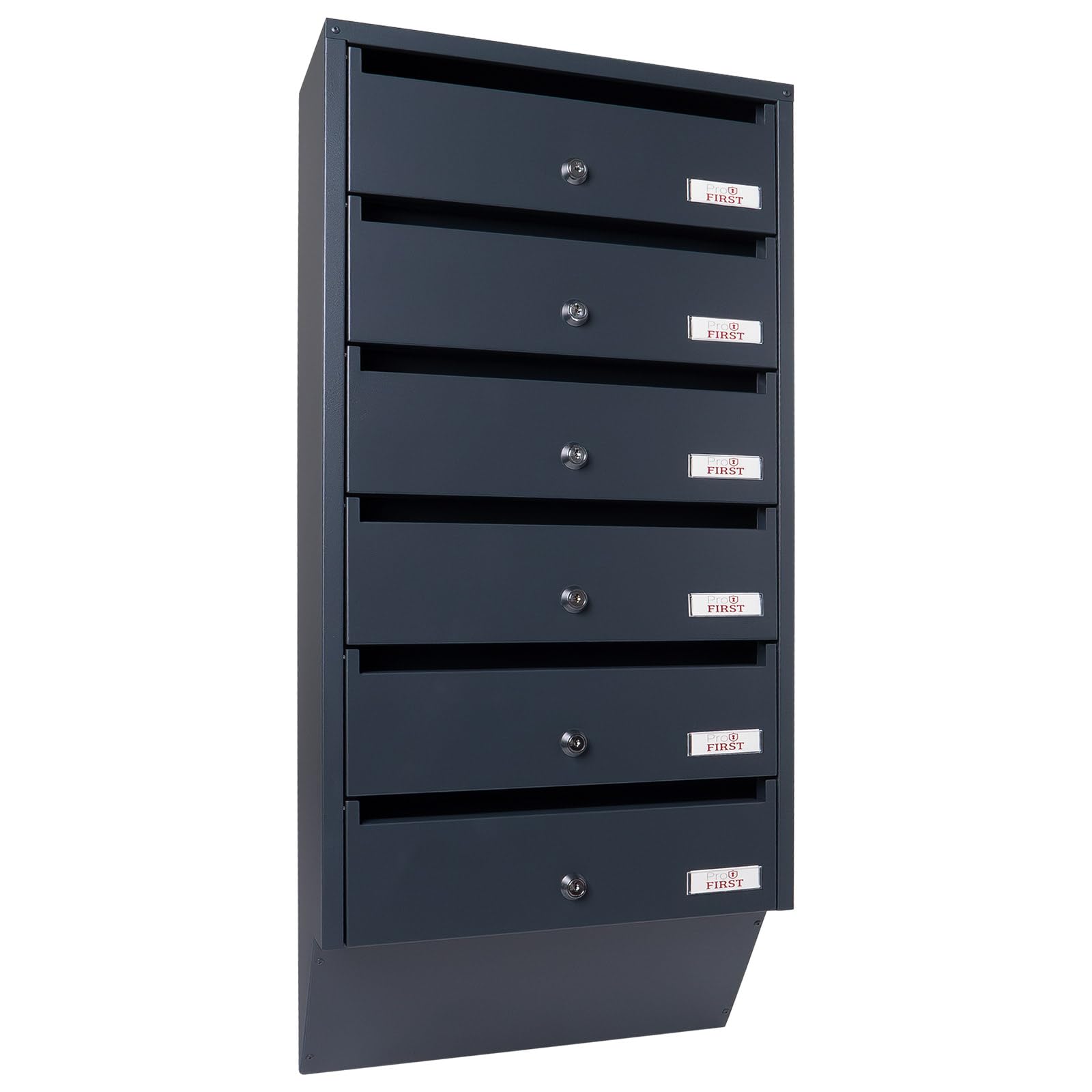 Profirst Impianti per Cassetta Postale Maildrop 6 Antracite in Acciaio con Serratura Cilindrica 2 Chiavi per 6 Parti, Porta Nomi Incluso Materiale di Montaggio